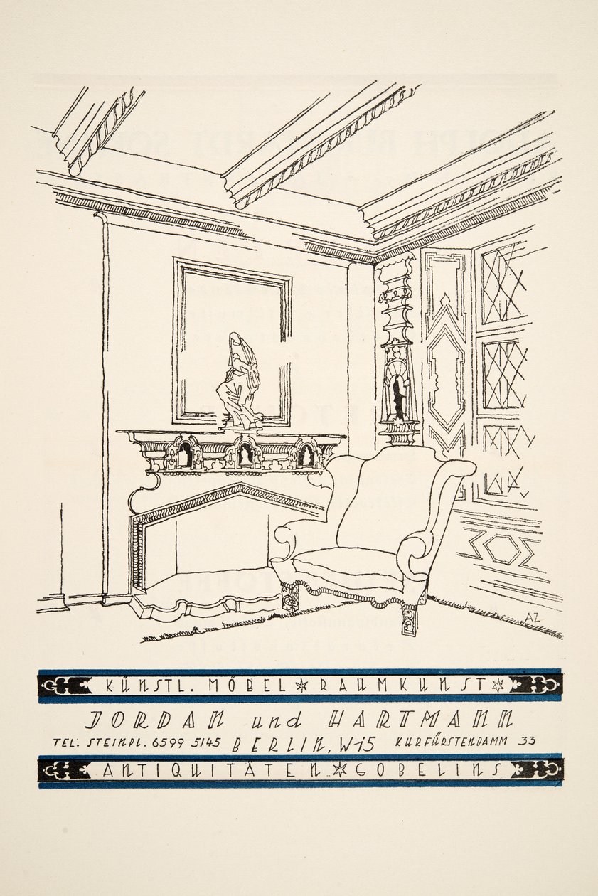 Annons för Jordan und Hartmann, från Styl, pub.1922 (pochoirtryck) av German School
