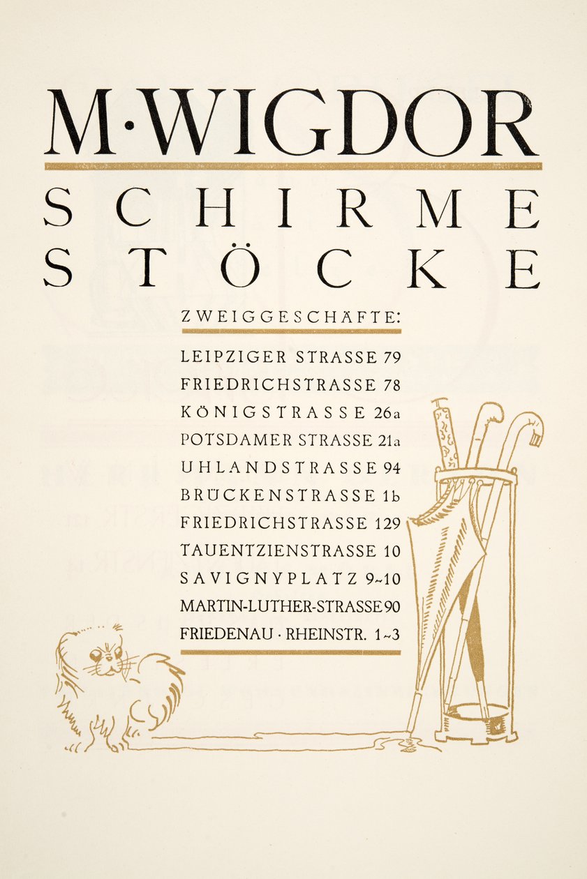 Annons för M. Wigdor, Umbrella Stores, från Styl, pub.1922 (pochoirtryck) av German School
