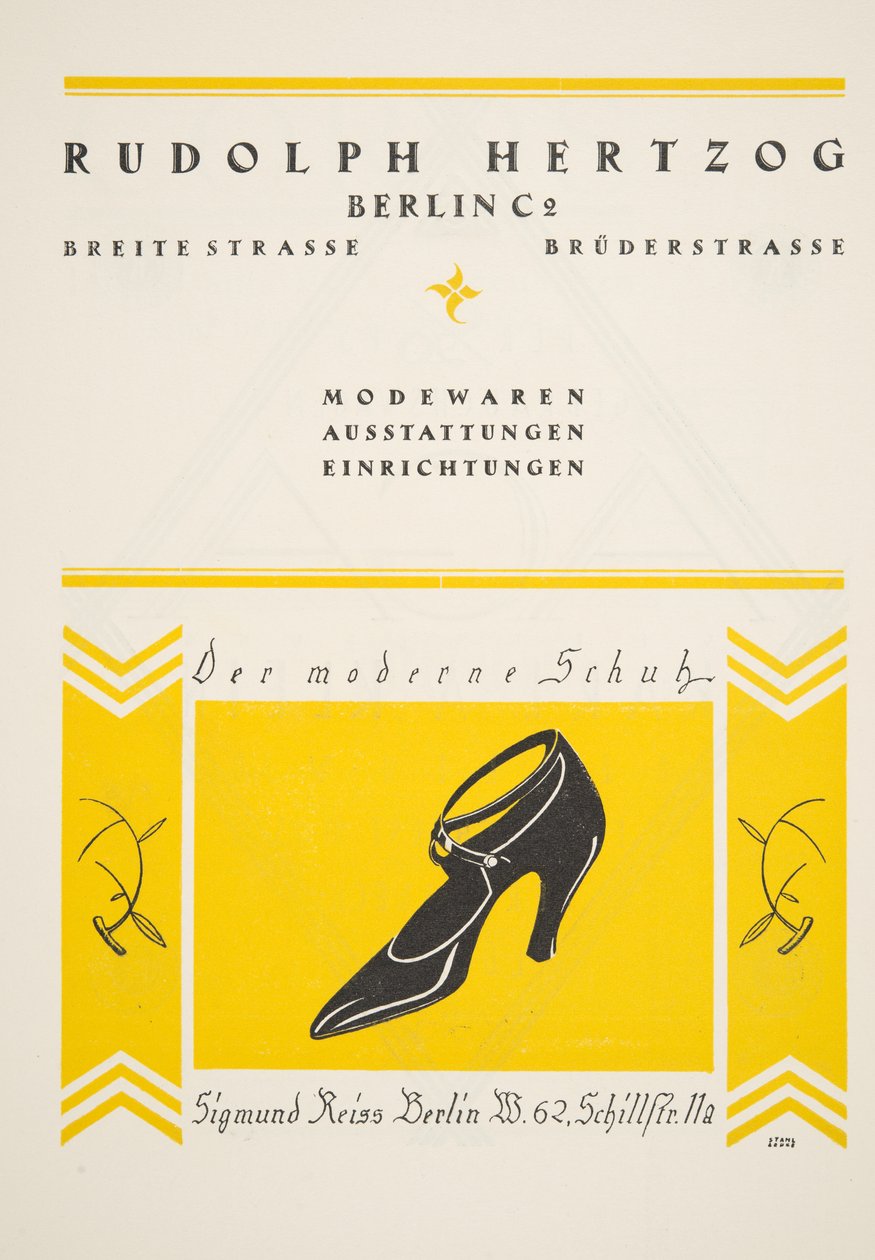 Annons för Rudolph Hertzog Shoes, från Styl, pub.1922 (pochoirtryck) av German School