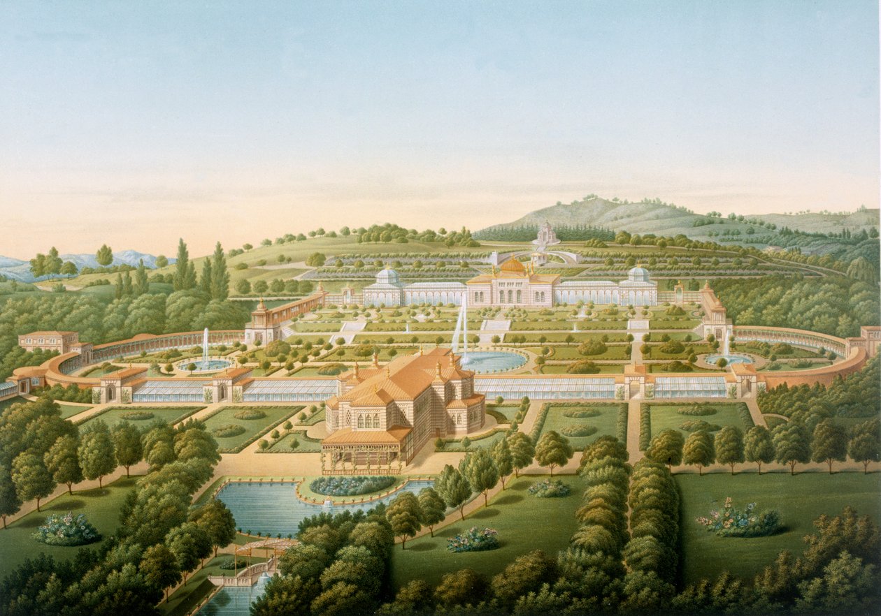 Flygfoto över kung Guillaume av Würtembergs villa, publicerad 1860 av German School