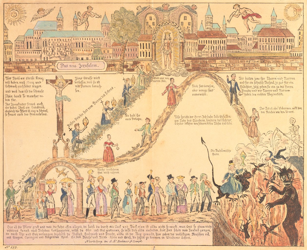 Allegorisk skildring av kristet och jordelivet, utgiven av G.N. Benner, Nürnberg, ca 1830 av German School