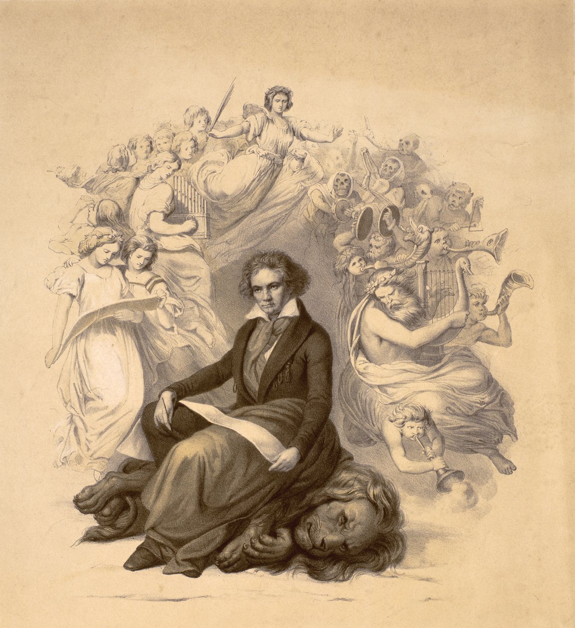 Allegoriskt porträtt av Ludwig van Beethoven (1770-1827) av German School
