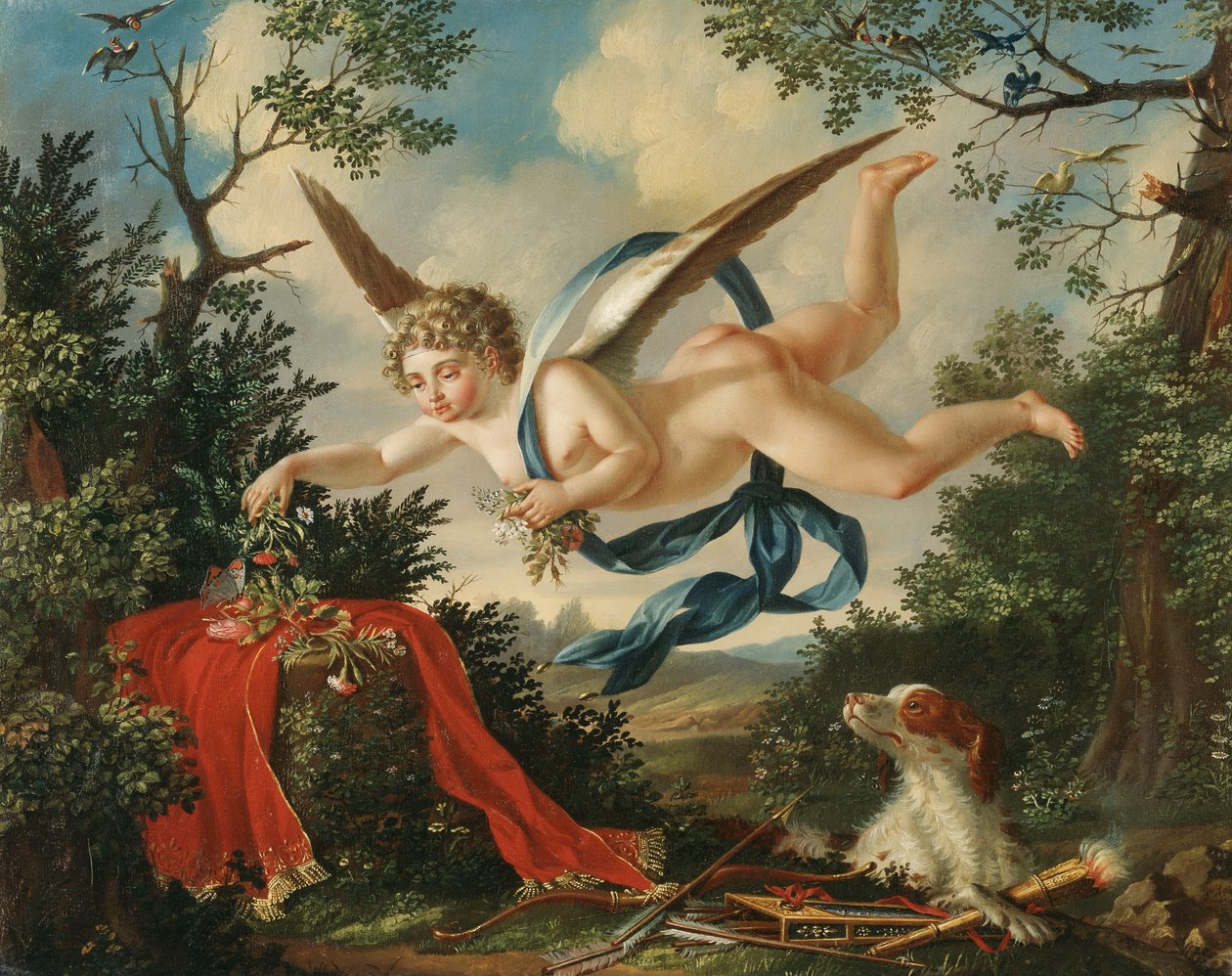 Allegories of Love - Amor samlar blommor i ett landskap, 1803 av German School