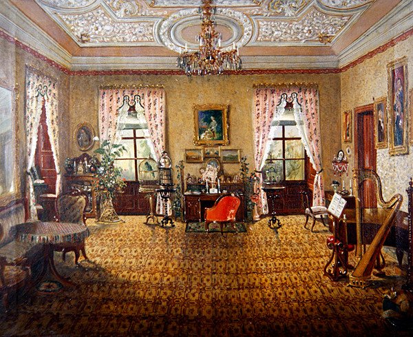 En interiör av Schloss Tambach (olja på duk) av German School