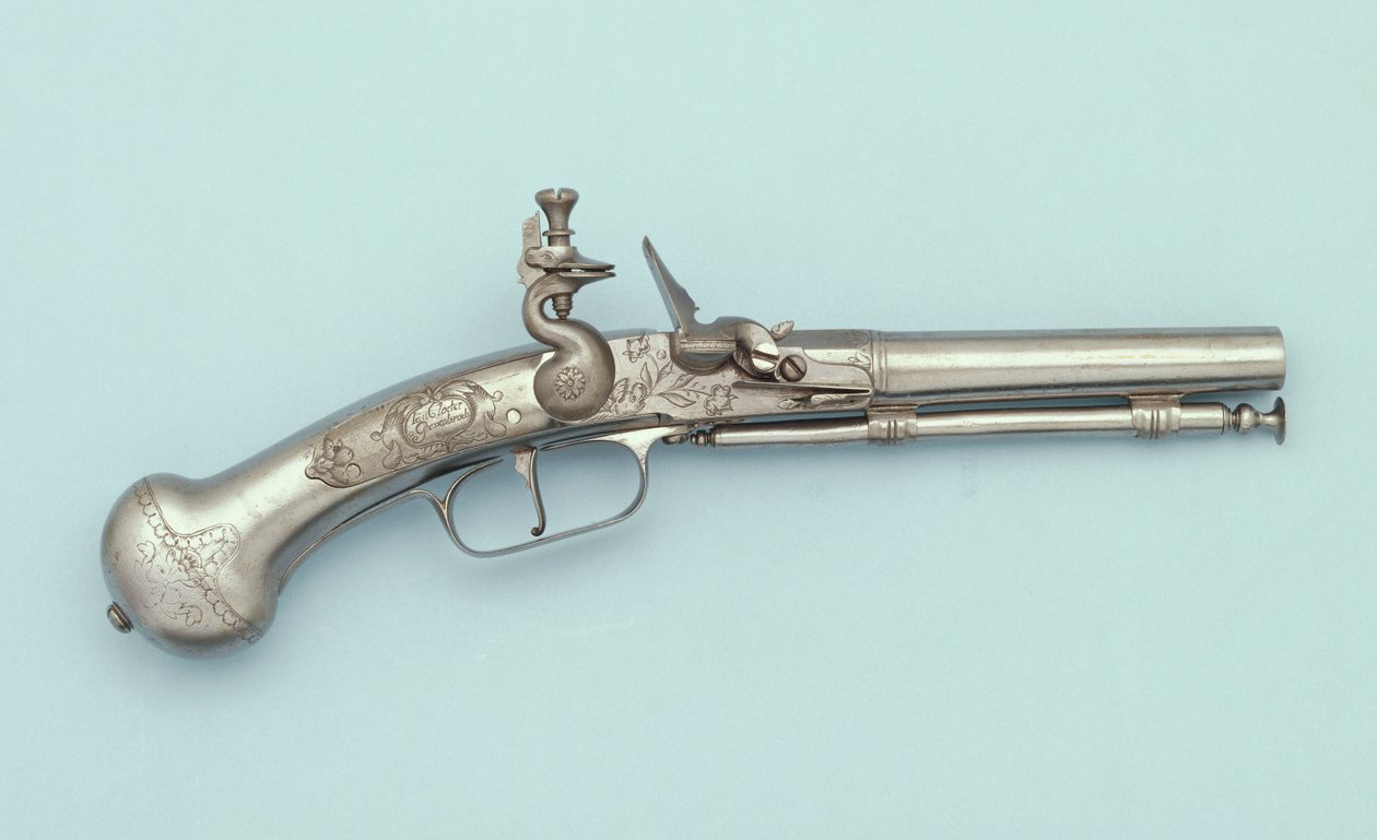 En flintlåspistol i helt stål, Jan Cloeter a Grevenbroich, ca 1660 av German School