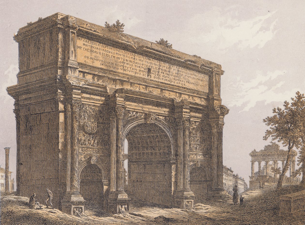 Septimius Severus båge, Rom (färglitografi) av German School