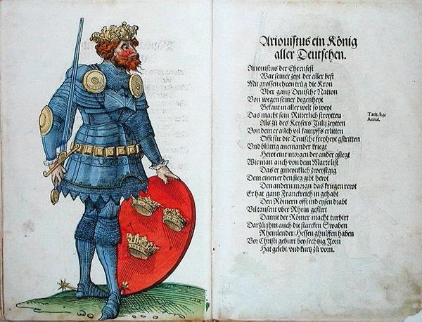 Ariovistus, tyskarnas kung, från "Urkomsten till de första tolv gamla kungarna och prinsarna av den tyska nationen" av German School