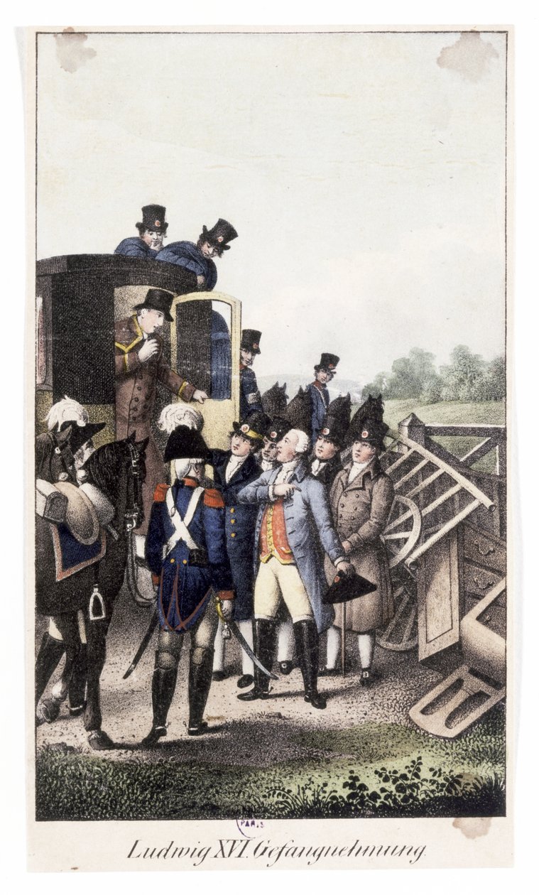 Arrestering av kung Ludvig XVI i Varennes (litografi) av German School