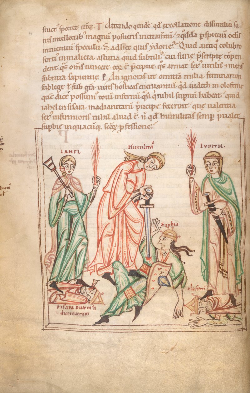 Arundel 44 f.34v, Ödmjukhetens seger (vellum) av German School
