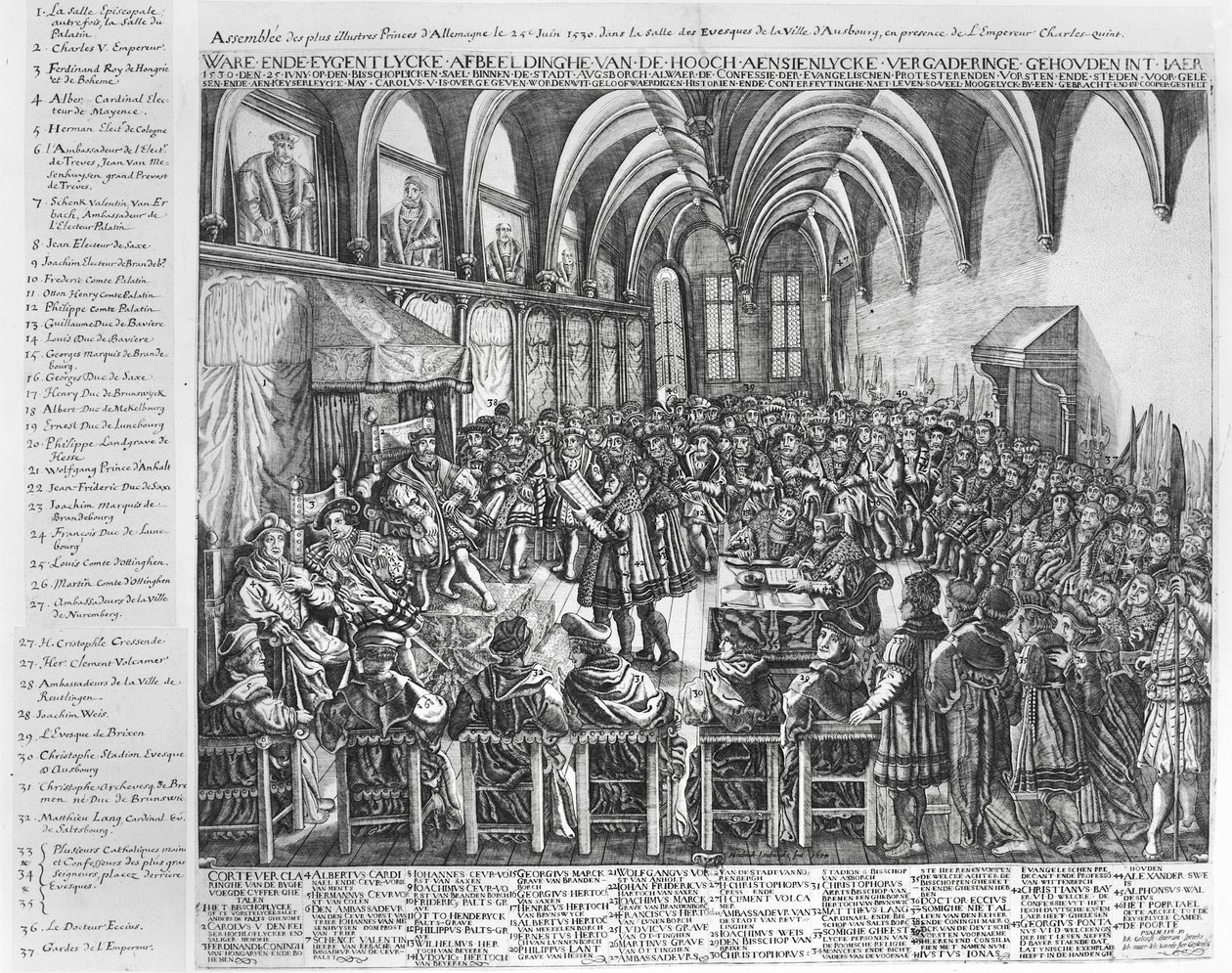 Församling av de mest lysande prinsarna av Tyskland, i biskopssalen, Augsbourg, i närvaro av Karl V (1500-58) den 25 juni 1530 av German School