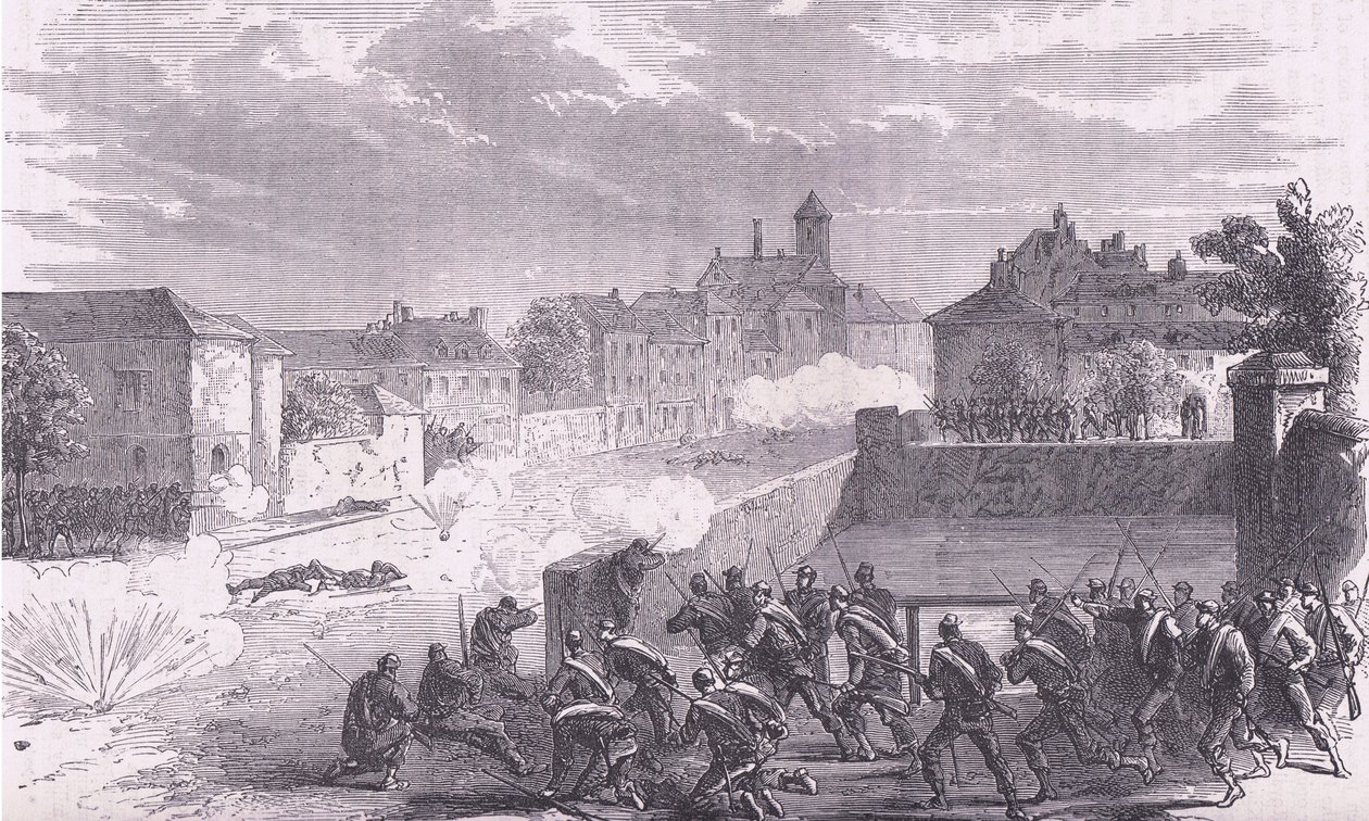 Attack on Le Bourget, Cassells historia om kriget mellan Frankrike och Tyskland publicerad av Cassell and Company Limited, ca 1890 (litho) av German School