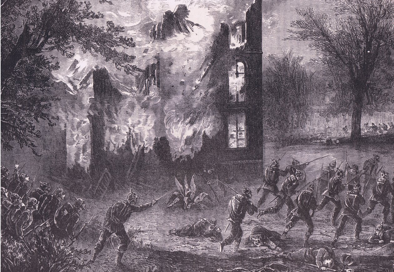 Attack på en avancerad fransk position, Cassells historia om kriget mellan Frankrike och Tyskland publicerad av Cassell and Company Limited, ca 1890 (litho) av German School