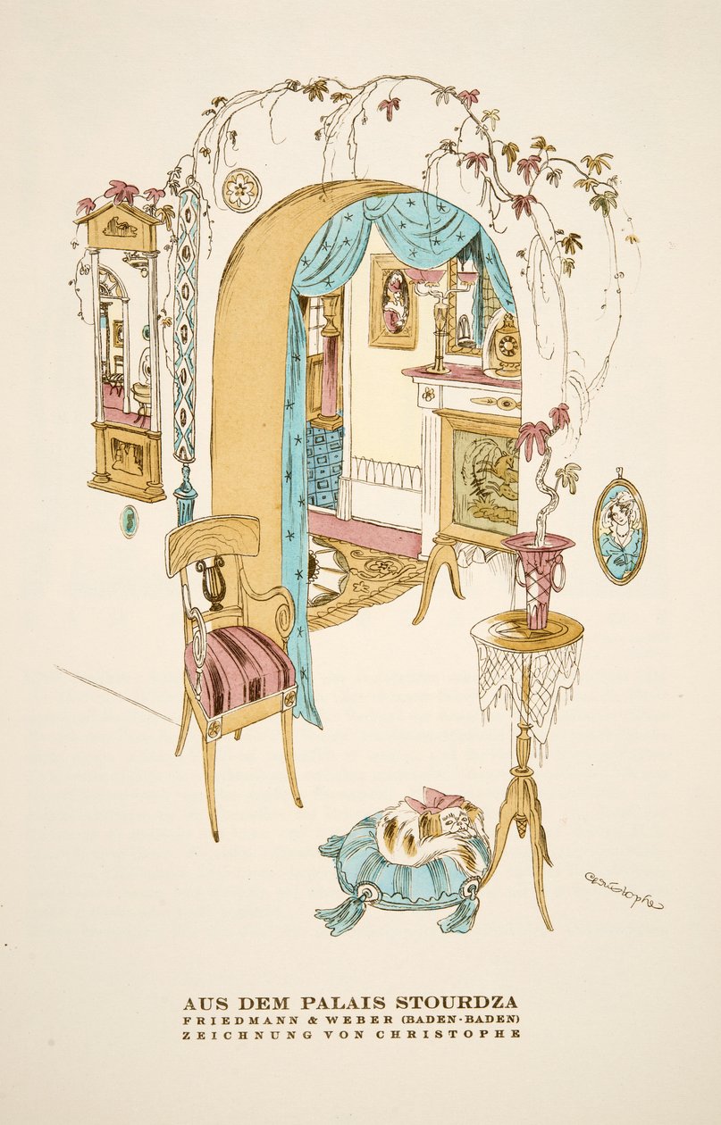 "Aus dem Palais Stourdza", reklam för Friedmann  Weber (Baden-Baden)", ur Styl, utg. 1922 (pochoirtryck) av German School