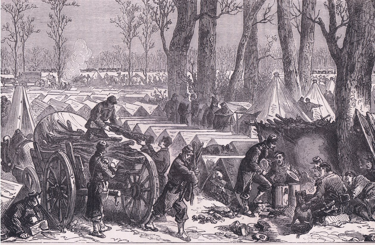 Bivack av General Du Croys trupper i skogen i Vincennes, Cassells History of the War between France and Germany publicerad av Cassell and Company Limited, c.1890 (litho) av German School