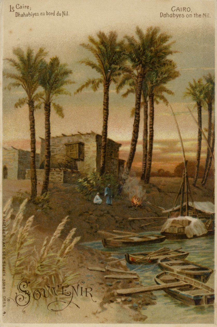 Kairo - Dahabeahs vid floden Nilen (chromolitho) av German School