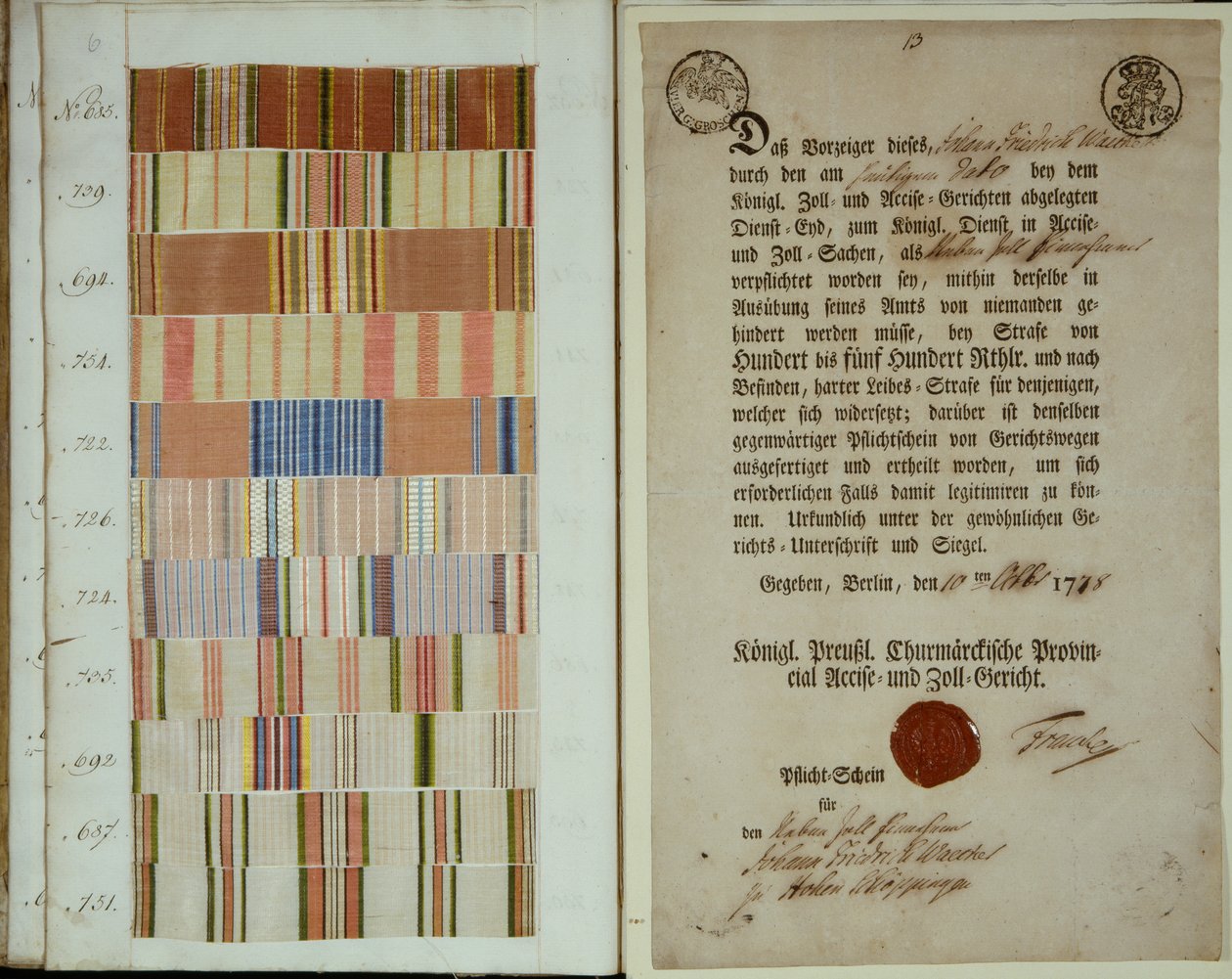 Kampanjband och pliktprotokoll för en soldat i den kungliga preussiska armén, 1778 av German School