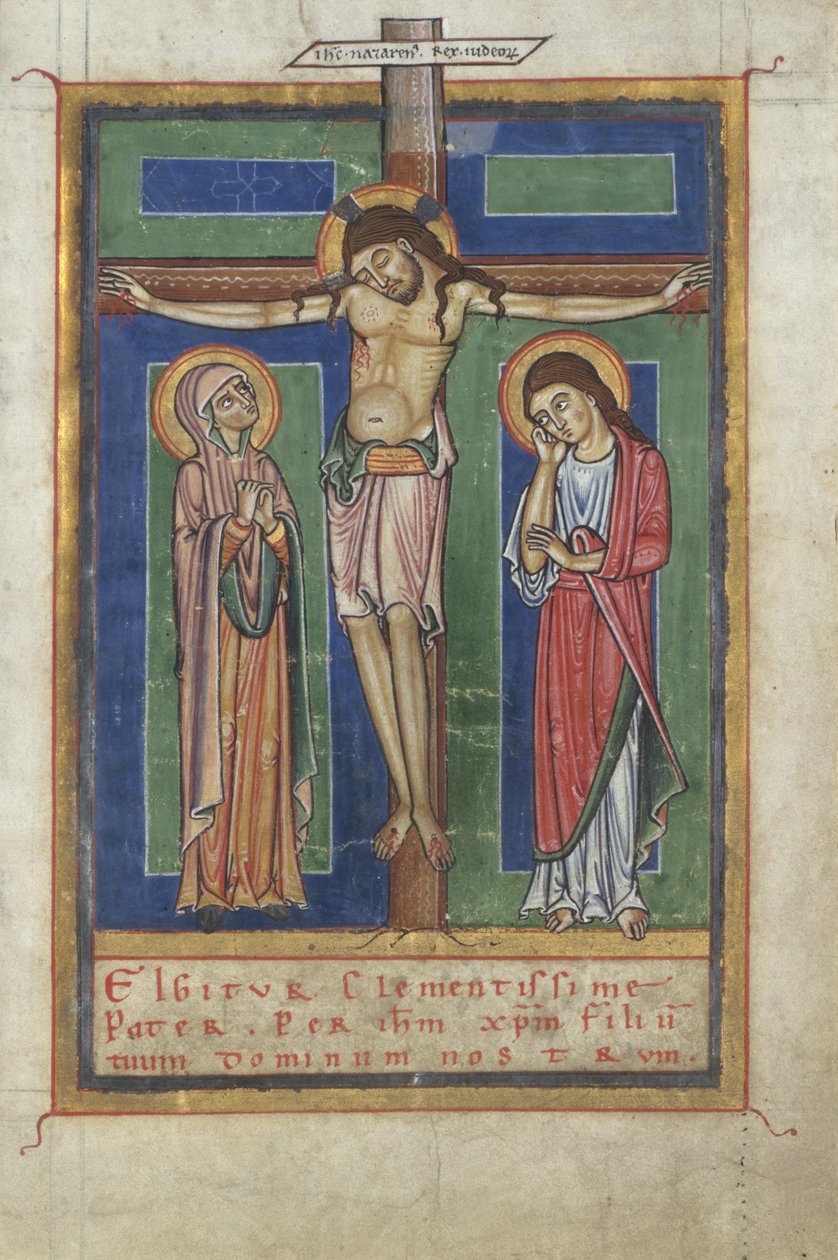 Kanonsida från en sakramentarie, med korsfästelsen, ca. 1150-1160 (tempera och bladguld på pergament) av German School