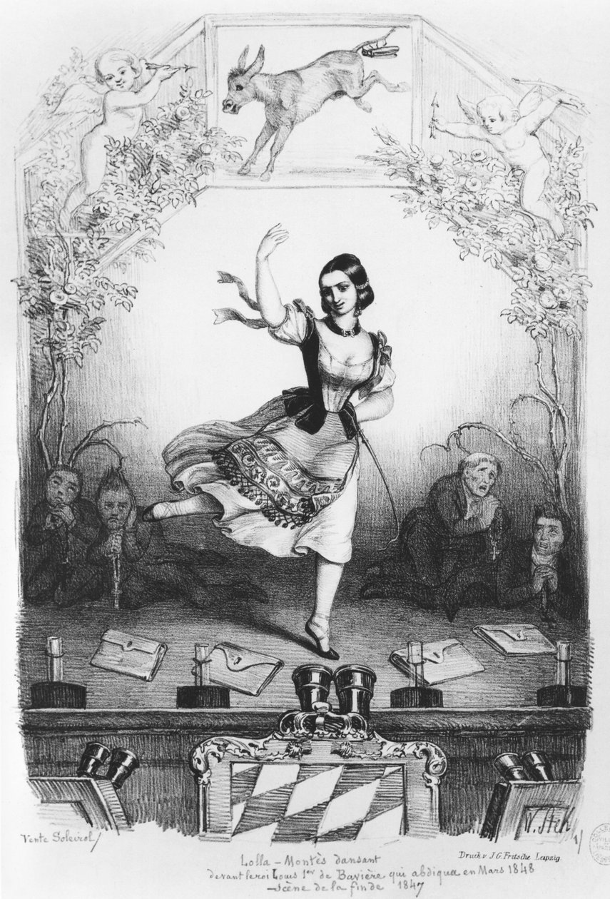 Karikatyr av Lola Montes (1821-61) som dansar framför kung Ludwig I av Bayern (1786-1868) ca 1847 av German School