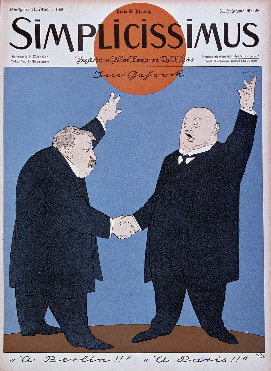 Tecknad film om det fransk-tyska närmandet: Briand och Stresemann - i "" Simplicissimus"" av 1926-10-11 (gravyr) av German School