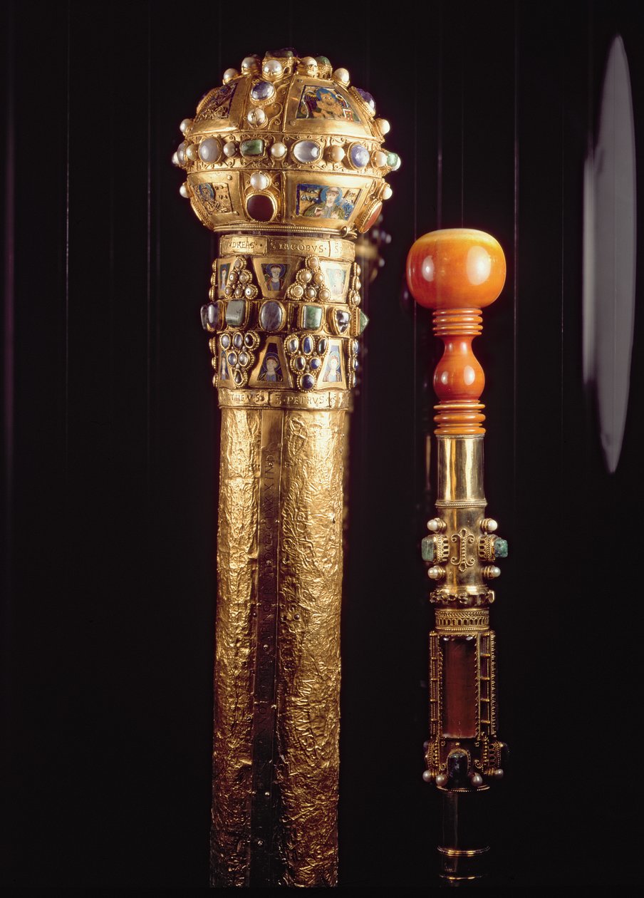 Boett och monterat fragment av St. Peters stab, c.980 (guld och emalj) av German School