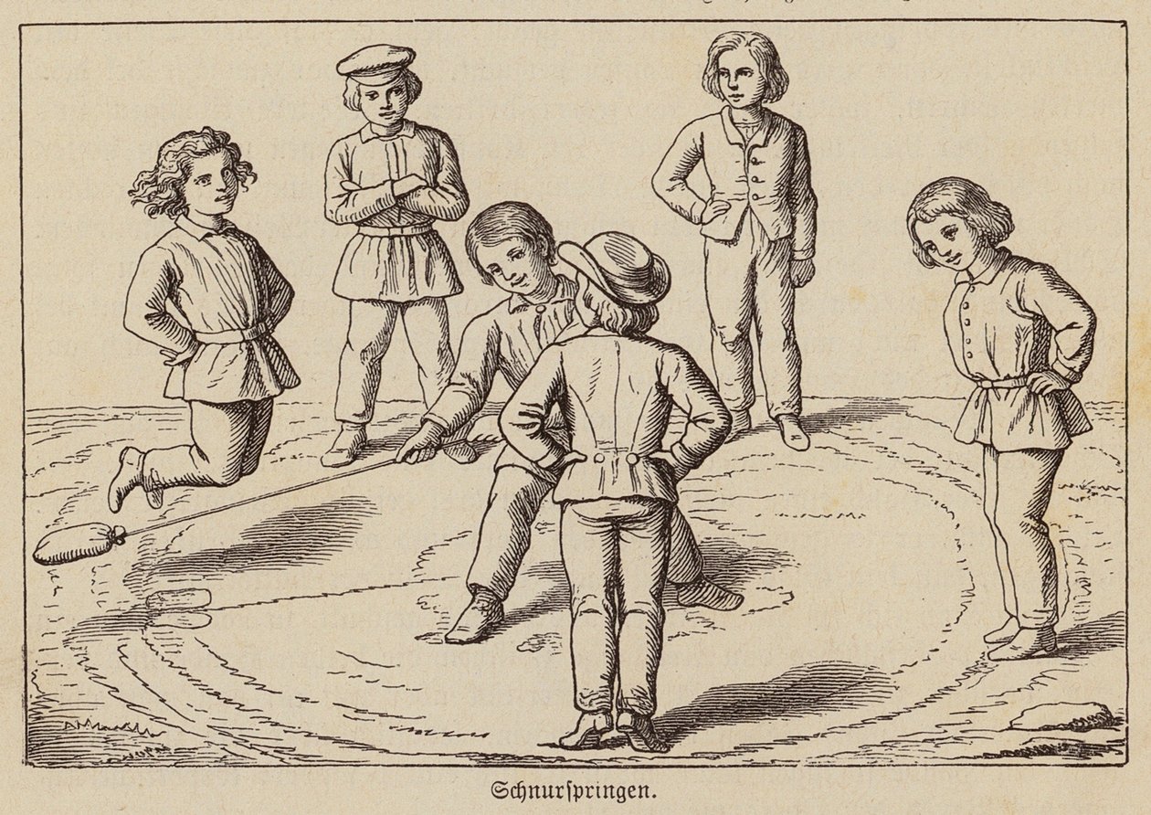 Barn som hoppar hopprep (gravyr) av German School