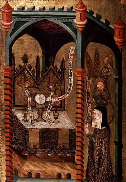 Kristus visar sig för St. Clara (tempera och guld på ekpanel) av German School