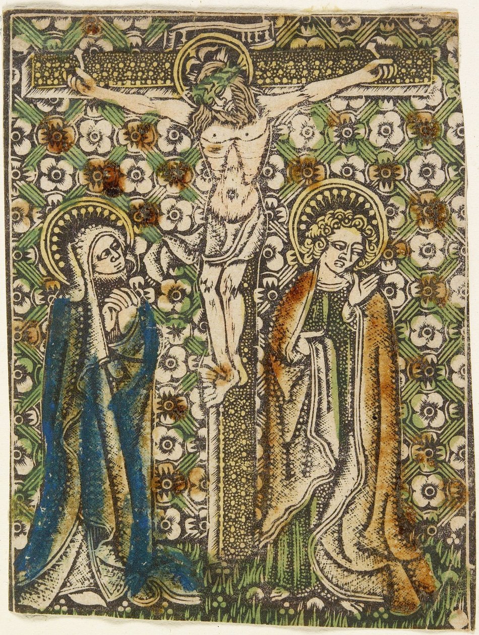 Kristus på korset med Maria och Sankt Johannes, ca 1460 (metallskärning) av German School