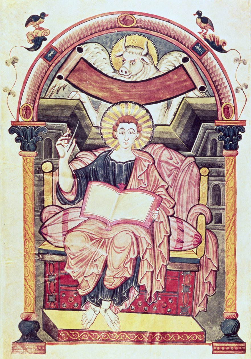 Torsk 22. f.85v St Luke the Evangelist, från Treves, Carolingian, c.800 AD av German School