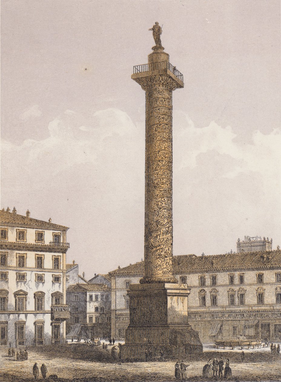 Marcus Aurelius kolonn, Rom (färglitografi) av German School