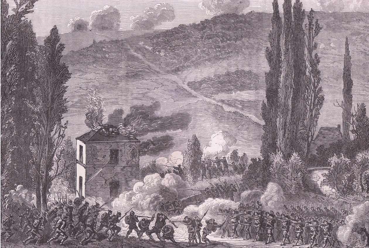 Combat at Chatillon, Cassells History of the War between France and Germany publicerad av Cassell and Company Limited, ca 1890 (litho) av German School