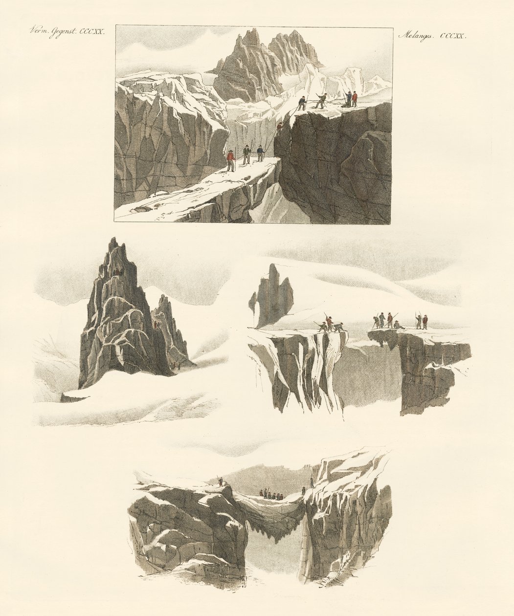 Angående bestigningen av Mount Blanc (färgad gravyr) av German School