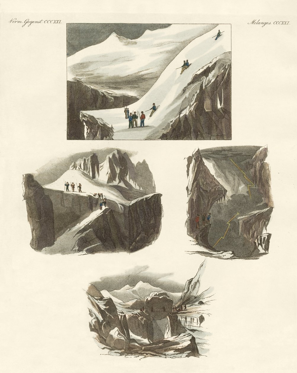 Angående bestigningen av Mount Blanc (färgad gravyr) av German School