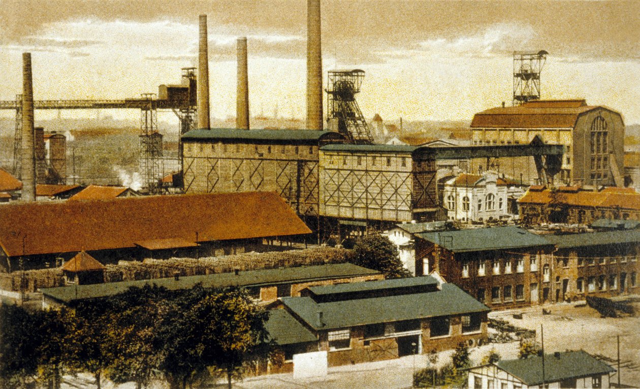 Concordia kolgruva, Oberhausen, Tyskland (färggravyr) av German School