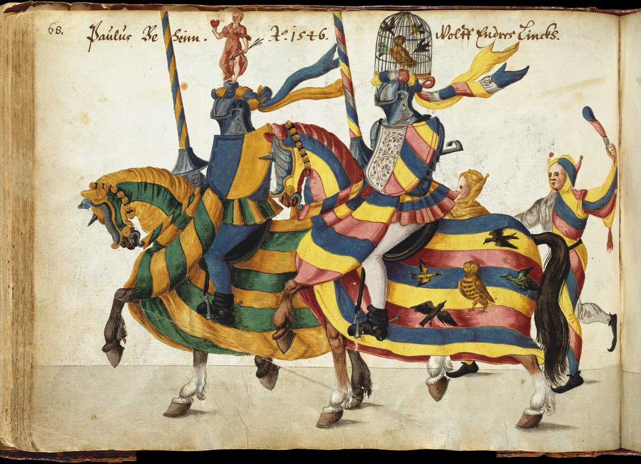Tävlande utrustade för en turnering, ca 1640 (penna och bläck, akvarell och tvättar) av German School