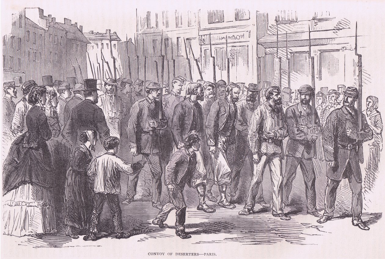 Konvoj av desertörer-Paris, Cassells historia om kriget mellan Frankrike och Tyskland publicerad av Cassell and Company Limited, ca 1890 (litho) av German School
