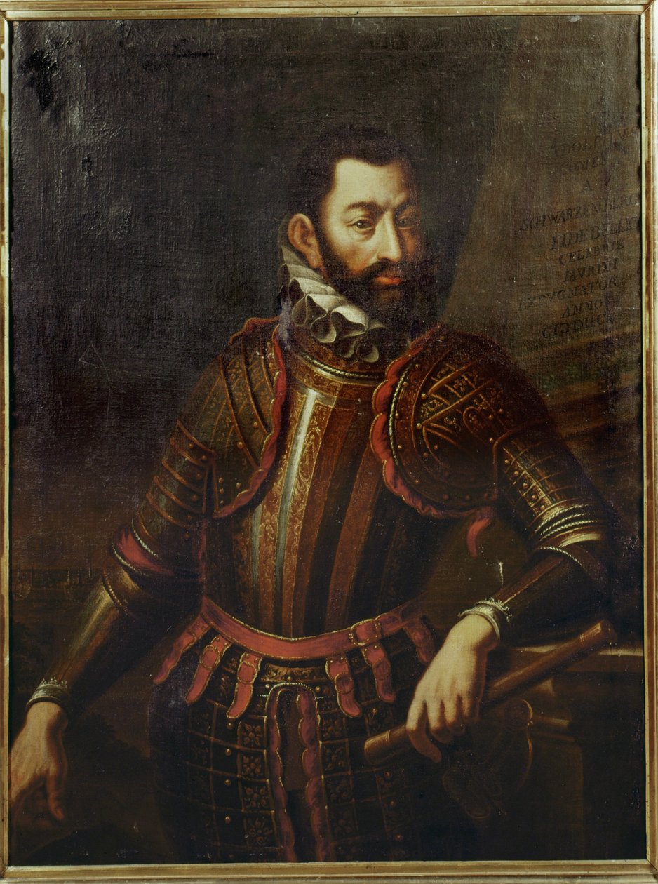 Greve Adolf Schwarzenberg som återerövrade fästningen Gyoer i Ungern från turkarna 1594 ... av German School