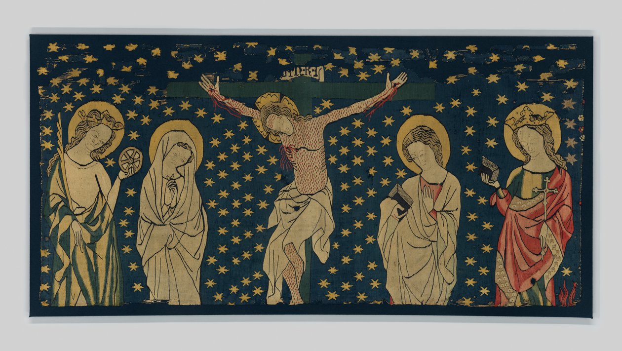 Crucifixion, made in Constance, c.1325–50 (linne, ull & silke) av German School