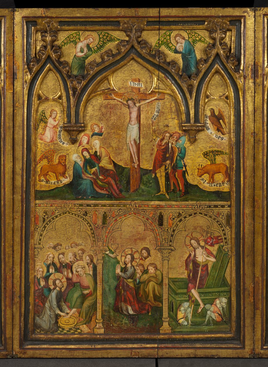 Crucifixion triptyk (tidigare känd som Estouteville Triptych) (central panel), c.1374 (tempera på panel) av German School