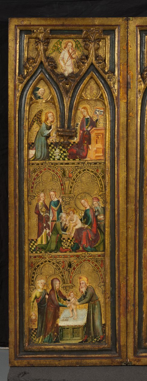 Crucifixion triptyk (tidigare känd som Estouteville Triptych) (vänster flygel), c.1374 (tempera på panel) av German School