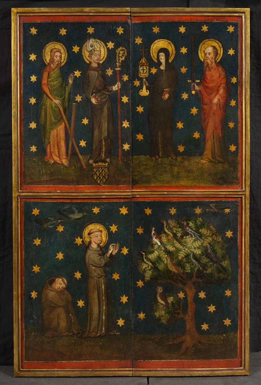 Crucifixion triptyk (tidigare känd som Estouteville Triptych), c.1374 (olja på panel) av German School