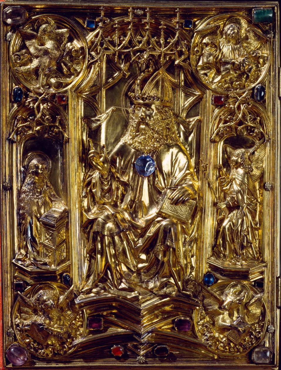 Das Reichsevangeliar Änglar och symboler för de fyra evangelisterna. Evangeliken i Aachen. 8th century Kunsthistorisches Museum, Wien av German School