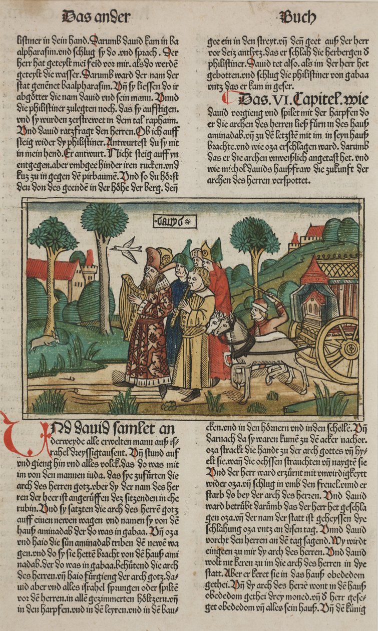 David och förbundsarken, sent 1400-tal (handfärgat träsnitt) av German School