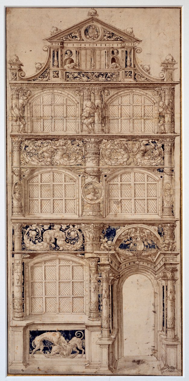 Utsmyckning av en husfasad av Hans Holbein Le Jeune (1497-1543) (Ec. All.) Dim. 0,58 x 0,27 m Paris. Louvren av German School