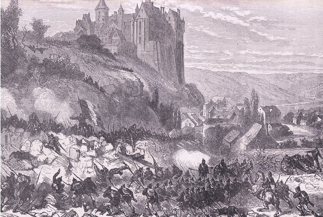 Defense of Chateaudun, Cassells historia om kriget mellan Frankrike och Tyskland publicerad av Cassell and Company Limited, ca 1890 (litho) av German School