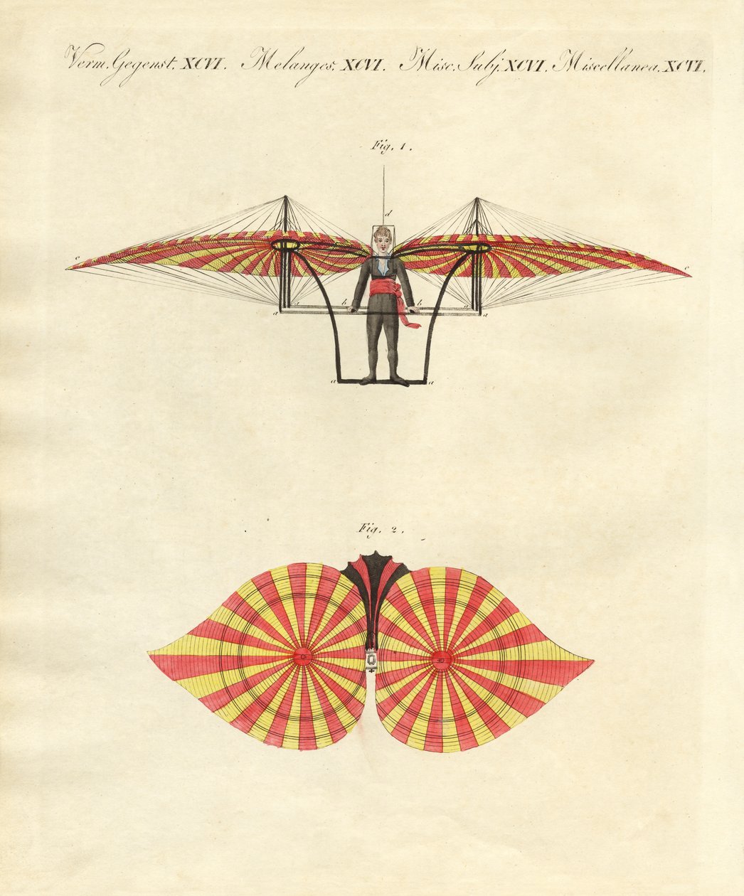 Degens flygmaskin (färgad gravyr) av German School