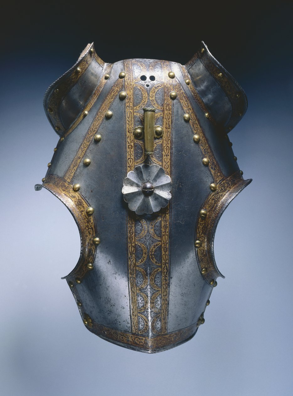 Demi-chanfron, Augsburg, ca 1550 (etsat och förgyllt stål med läder) av German School