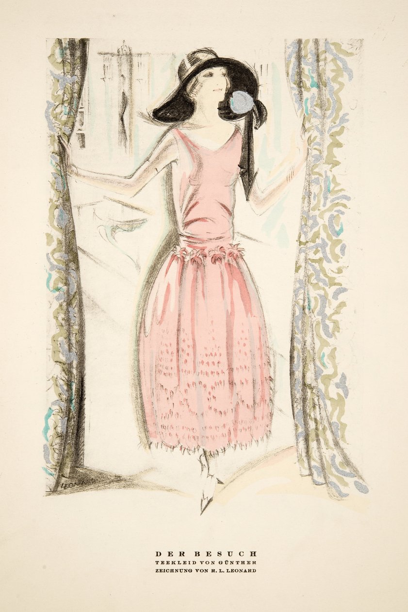 Der Besuch", Teklänning av Gunther, ur Styl, utg.1922 (pochoirtryck) av German School