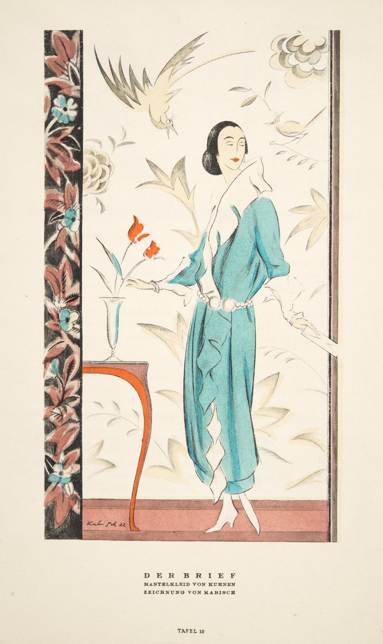 Der Brief, Coat Dress av Kurnen, från Styl, pub.1922 (pochoir-tryck) av German School
