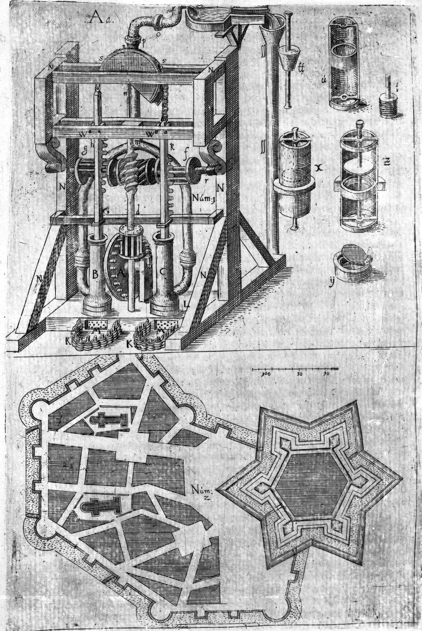 Design för befästning från Harmony in Fortalitatis Constructis, Defendensis & Oppugnandis av Wendelin Schildknecht, pg120, publicerad 1652 av German School