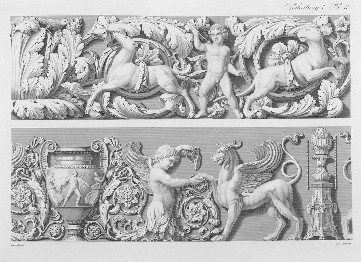 Design för klassiska friser, från Precision Book of Drawings, 1856 av German School